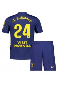 Atletico Madrid Robin Le Normand #24 Jalkapallovaatteet Lasten Vieraspeliasu 2025-26 Lyhythihainen (+ Lyhyet housut)